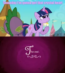 Size: 1024x1152 | Tagged: cinema snob, derpibooru import, image macro, meme, purple text, safe, spike, the end, the geek, twilight sparkle