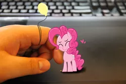 Size: 5184x3456 | Tagged: artist:celine-artnsfw, balloon, blushing, cute, derpibooru import, diapinkes, eyes closed, hand, heart, human, irl, micro, photo, pinkie pie, ponies in real life, rubbing, safe, smiling, snuggling