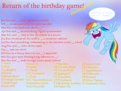 Size: 1200x900 | Tagged: apple bloom, applejack, big macintosh, birthday game, bulk biceps, cheerilee, cheese sandwich, chief thunderhooves, cutie mark crusaders, derpibooru import, diamond tiara, discord, exploitable meme, flim, fluttershy, great scott (character), iron will, lord tirek, mane seven, mane six, mayor mare, meme, octavia melody, pinkie pie, princess cadance, princess celestia, princess luna, queen chrysalis, rainbow dash, rarity, roid rage, rover, saddle arabian, scootaloo, silver spoon, spike, steven magnet, suggestive, swearing, sweetie belle, text, trenderhoof, trixie, twilight sparkle, why