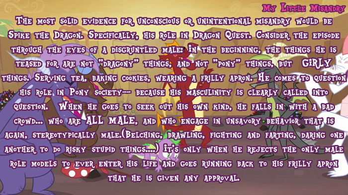 Size: 700x393 | Tagged: caption, dragon quest, edit, edited screencap, forced meme, meme, meta, my little misandry, safe, screencap, spike, text, tl;dr