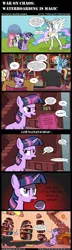 Size: 2000x6970 | Tagged: semi-grimdark, artist:szafalesiaka, artist:thatguyontheinterweb, derpibooru import, discord, fluttershy, pinkie pie, princess celestia, rainbow dash, rarity, twilight sparkle, alicorn, draconequus, earth pony, pegasus, pony, unicorn, abuse, bad end, book, comic, dark comedy, death, discordabuse, drowning, evil twilight, eye contact, eyes closed, female, frown, glare, grin, hoof hold, levitation, looking at each other, magic, mare, on back, open mouth, raised hoof, reading, rope, sitting, smiling, smirk, spread wings, squee, telekinesis, this will end in journey to the moon, this will end in tears and/or a journey to the moon, tied up, torture, tyrant sparkle, unicorn twilight, waterboarding, wide eyes, wings, worried