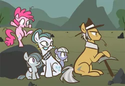 Size: 500x346 | Tagged: safe, artist:egophiliac, derpibooru import, cloudy quartz, igneous rock pie, limestone pie, marble pie, pinkie pie, earth pony, pony, slice of pony life, family, female, filly, male, mare, pie family, pie sisters, quartzrock, siblings, sisters, stallion