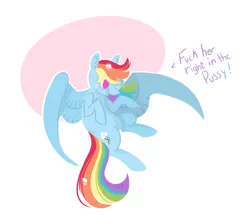 Size: 1280x1101 | Tagged: artist:jellybeanbullet, derpibooru import, flying, fuck her right in the pussy, open mouth, rainbow dash, smiling, solo, spread wings, suggestive, vulgar, wink