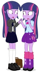 Size: 625x1125 | Tagged: safe, artist:dm29, derpibooru import, twilight sparkle, equestria girls, clothes, crossover, duo, equestria academy, hilarious in hindsight, paradox, school uniform, schoolgirl, self paradox, simple background, transparent background, twolight