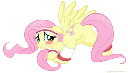Size: 6000x3416 | Tagged: suggestive, artist:illuminatiums, derpibooru import, fluttershy, pegasus, pony, absurd resolution, blushing, featureless crotch, female, headband, mare, plot, show accurate, show accurate porn, simple background, solo, solo female, sweatband, transparent background, vector, wristband