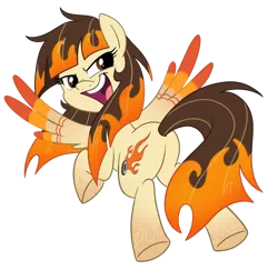 Size: 1280x1245 | Tagged: artist:sibsy, derpibooru import, fire, flying, glare, looking at you, looking back, open mouth, plot, rainbow power, rainbow power-ified, safe, sibsy, simple background, smiling, solo, spread wings, transparent background, vector, wild fire