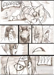 Size: 899x1247 | Tagged: artist:droll3, comic, crossover, derpibooru import, fanfic art, monochrome, naruto, nightmare, princess luna, safe, uchiha itachi