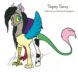 Size: 993x909 | Tagged: artist:fairytalekitty, derpibooru import, hybrid, interspecies offspring, oc, oc:topsy turvy, offspring, parent:discord, parent:fluttershy, parents:discoshy, safe, simple background, solo, unofficial characters only, white background