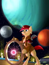 Size: 4500x6000 | Tagged: safe, artist:captainpudgemuffin, derpibooru import, oc, oc:starskip, unofficial characters only, pony, absurd resolution, bipedal, ship, solo, space, spaceship, sword