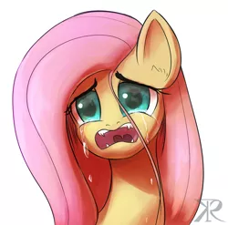 Size: 1280x1264 | Tagged: safe, artist:raikoh, derpibooru import, fluttershy, crying, fangs, sad, solo