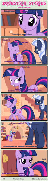 Size: 1004x3753 | Tagged: safe, artist:estories, derpibooru import, twilight sparkle, oc, oc:silverlay, unicorn, comic:seeds of darkness, comic, golden oaks library, unicorn twilight