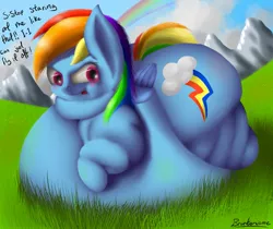 Size: 975x820 | Tagged: artist:php33, derpibooru import, fat, immobile, morbidly obese, obese, overweight, rainblob dash, rainbow dash, safe, solo, weight gain