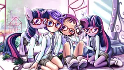 Size: 2500x1406 | Tagged: safe, artist:skyshek, derpibooru import, twilight sparkle, twilight sparkle (alicorn), alicorn, human, unicorn, equestria girls, clothes, crossover, ellie craft, glasses, human ponidox, image, jpeg, kenzaki makoto, magical doremi, ojamajo doremi, onpu segawa, precure, pretty cure, segawa onpu