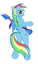 Size: 600x1000 | Tagged: anthro, artist:bajanic, ass, derpibooru import, female, guitar, rainbow dash, solo, solo female, suggestive