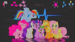 Size: 1280x720 | Tagged: safe, artist:candi13, artist:parclytaxel, artist:tzolkine, derpibooru import, applejack, fluttershy, pinkie pie, rainbow dash, rarity, spike, twilight sparkle, twilight sparkle (alicorn), alicorn, pony, cutie mark, female, mane seven, mane six, mare, ostrich sans, reflection, vector, wallpaper