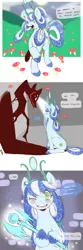 Size: 640x1920 | Tagged: safe, artist:cold-blooded-twilight, derpibooru import, oc, oc:thauma disk, unofficial characters only, earth pony, pony, shadow pony, ask thaumaturge pony, dark magic, female, headdress, magic, mare, mushroom, shade, shadow, solo, thauma, wand, witch