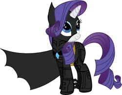 Size: 400x311 | Tagged: armor, armorarity, artist:gojihunter31, batman, batmare, bodysuit, cape, clothes, crossover, dc comics, derpibooru import, looking back, rarity, safe, simple background, smiling, solo, transparent background, vector