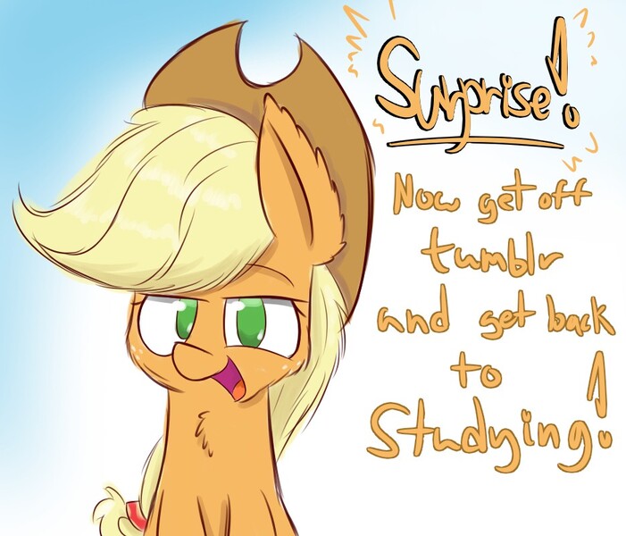 Size: 935x800 | Tagged: safe, artist:heir-of-rick, derpibooru import, applejack, dialogue, impossibly large ears, solo, study, tumblr