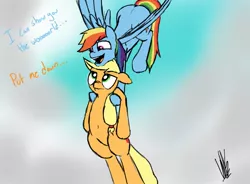 Size: 1403x1034 | Tagged: aladdin, applejack, artist:greyscaleart, belly button, carrying, derpibooru import, disney, flying, parody, rainbow dash, reference, safe, scene parody, singing, song, song reference