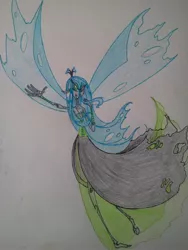 Size: 1536x2048 | Tagged: artist:wolfling12, derpibooru import, human, humanized, queen chrysalis, safe, solo, traditional art, winged humanization