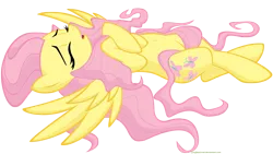 Size: 5000x2813 | Tagged: artist:illuminatiums, derpibooru import, female, fluttershy, on back, safe, show accurate, simple background, solo, transparent background, vector