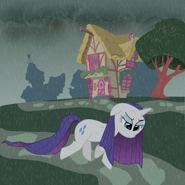 Size: 1500x1500 | Tagged: artist:quadice, derpibooru import, rain, rarity, sad, safe, solo