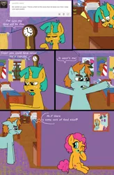Size: 1000x1521 | Tagged: safe, artist:apartment2bmod, derpibooru import, claude, snails, snips, oc, earth pony, pony, unicorn, ask adult snips and snails, beard, clock, comic, female, filly, goatee, male, older, older snails, older snips, picture, stallion, thief, tumblr