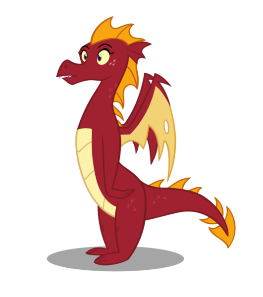 Size: 600x678 | Tagged: artist:queencold, derpibooru import, dragon, dragoness, frown, garble, garbledina, rule 63, safe, simple background, solo, spread wings, surprised, teenaged dragon, transparent background, wide eyes