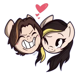 Size: 1000x976 | Tagged: arin hanson, artist:nolycs, blushing, blush sticker, bust, cheek squish, cute, derpibooru import, egoraptor, eyes closed, grin, grumpabetes, head, heart, mortem3r, nose wrinkle, one eye closed, ponified, portrait, safe, simple background, smiling, squishy cheeks, suzy hanson, :t, transparent background, wink