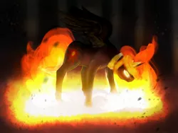 Size: 2048x1536 | Tagged: angry, artist:spaghettidolphin, badass, dark, derpibooru import, fire, glow, glowing eyes, mane of fire, nightmare star, prime celestia, princess celestia, rage, safe, solo, spread wings