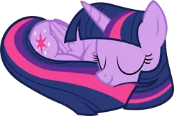 Size: 1249x833 | Tagged: safe, artist:zacatron94, derpibooru import, twilight sparkle, twilight sparkle (alicorn), alicorn, pony, behaving like a cat, curled up, cute, eyes closed, female, mare, prone, simple background, sleeping, smiling, solo, tail pillow, transparent background, twiabetes, vector, weapons-grade cute