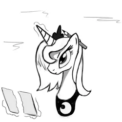 Size: 1280x1280 | Tagged: artist:lntkn, derpibooru import, lunadoodle, magic, monochrome, pencil, princess luna, s1 luna, safe, solo, telekinesis