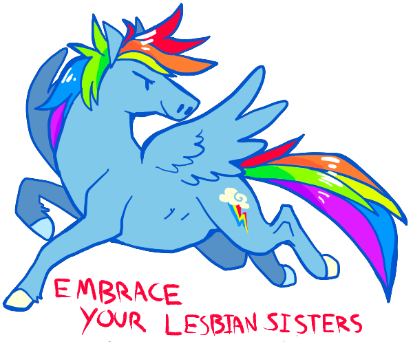 Size: 600x500 | Tagged: artist:jester, derpibooru import, drama, female, feminism, flying, glare, lesbian, mouthpiece, rainbow dash, safe, smiling, solo, spread wings, tumblr, unshorn fetlocks