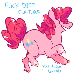 Size: 516x506 | Tagged: artist:jester, chubby, drama, fat acceptance, feminism, mouthpiece, open mouth, pinkie pie, safe, simple background, smiling, solo, tumblr, unshorn fetlocks, vulgar, white background