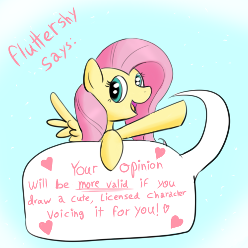 Size: 500x500 | Tagged: artist needed, source needed, safe, derpibooru import, fluttershy, heart, leaning, looking at you, mouthpiece, open mouth, parody, pointing, smiling, solo, speech bubble, truth