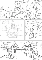 Size: 1764x2508 | Tagged: artist:kyokimute, comic, comic:after the pie eating contest, fart, monochrome, pinkie pie, rainbow dash, safe