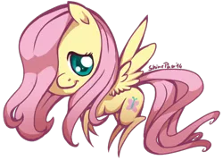 Size: 600x430 | Tagged: artist:shinepawpony, chibi, derpibooru import, fluttershy, looking at you, safe, simple background, smiling, solo, transparent background