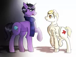 Size: 2048x1536 | Tagged: artist:spaghettidolphin, bbc sherlock, clothes, derpibooru import, eye contact, john watson, ponified, safe, sherlock holmes