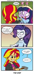 Size: 1010x2185 | Tagged: safe, artist:epulson, derpibooru import, rarity, sunset shimmer, twilight sparkle, equestria girls, big crown thingy, comic, element of magic, hammer