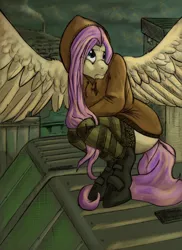 Size: 500x688 | Tagged: anthro, artist:pseudosharp, clothes, crying, derpibooru import, fluttershy, hoodie, safe, solo, urban