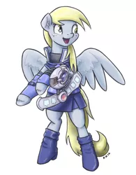 Size: 1000x1280 | Tagged: safe, artist:king-kakapo, derpibooru import, derpy hooves, pony, alexis rhodes, bipedal, blushing, boots, card, card games, clothes, cosplay, costume, crossover, cute, derp, derpabetes, duel disk, epic derpy, open mouth, skirt, smiling, solo, spread wings, yu-gi-oh!, yu-gi-oh! gx