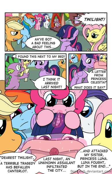 Size: 792x1224 | Tagged: safe, artist:donzatch, derpibooru import, applejack, fluttershy, pinkie pie, rainbow dash, rarity, spike, twilight sparkle, twilight sparkle (alicorn), alicorn, pony, comic:tale of twilight, comic, female, letter, mane seven, mane six, mare