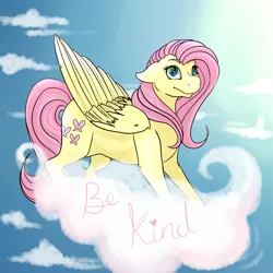 Size: 3000x3000 | Tagged: artist:dozymouse, cloud, cloudy, floppy ears, fluttershy, kindness, mouthpiece, positive ponies, safe, smiling, solo
