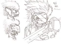 Size: 2201x1580 | Tagged: artist:ardonsword, blade, derpibooru import, drawing, grin, hmd, jack the ripper, konami, metal gear, metal gear rising, monochrome, ponified, raiden, rules of nature, safe, slasher smile, sword, visor