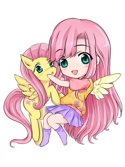 Size: 400x533 | Tagged: safe, artist:d-tomoyo, derpibooru import, fluttershy, human, anime, blushing, chibi, clothes, colored, cute, humanized, human ponidox, shyabetes, simple background, skirt, transparent background, winged humanization