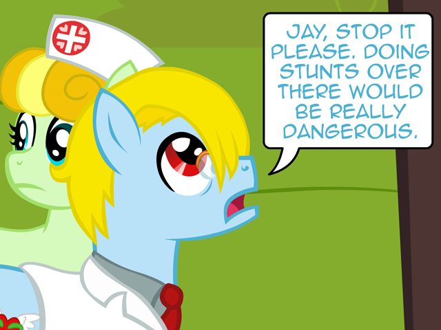 Size: 640x480 | Tagged: safe, artist:aha-mccoy, derpibooru import, oc, oc:nurse flankhurt, oc:tony starkehuf, unofficial characters only, earth pony, pony, clothes, doctor, female, glasses, lab coat, male, mare, necktie, nurse, speech bubble, stallion