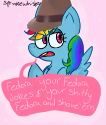 Size: 512x600 | Tagged: artist:sprinklewhiskers, edit, fedora shaming, hat, mouthpiece, rainbow dash, safe, solo, trilby, vulgar