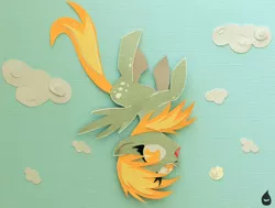 Size: 2345x1777 | Tagged: safe, artist:ladymonotone, derpibooru import, derpy hooves, pegasus, pony, craft, female, flying, irl, mare, papercraft, solo, upside down