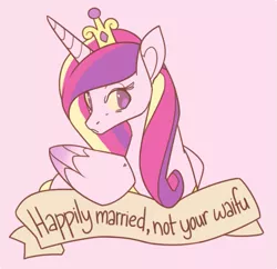 Size: 709x686 | Tagged: safe, artist:fluffpudge, derpibooru import, princess cadance, alicorn, pony, annoyed, anti-bronybait, drama, frown, gif party, looking at you, mouthpiece, old banner, pink background, simple background, solo