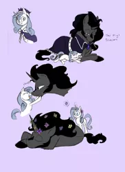 Size: 762x1048 | Tagged: artist:assassin-or-shadow, boop, cute, daughter, derpibooru import, eyes closed, father, floppy ears, flower, flower in hair, happy, king sombra, magic, noseboop, open mouth, parent:king sombra, princess platinum, prone, safe, side, sleeping, smiling, telekinesis